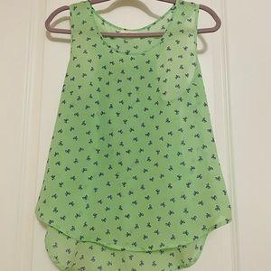Tea Green Bow Print High Low Top with Bow Backing